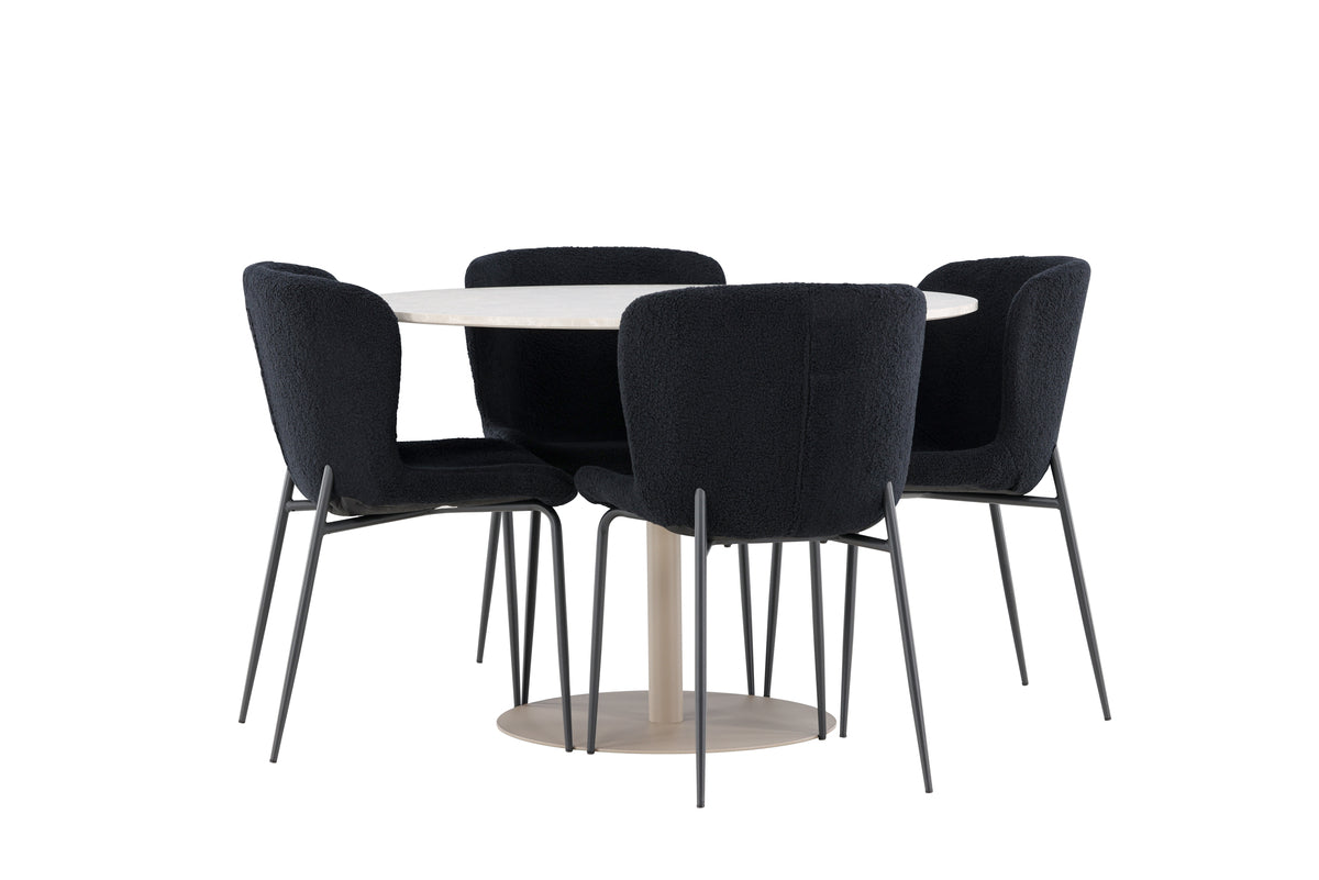 Venture Design Modesto & Lycke Matstolar 2-pack Svart + Runda Matbord ⌀110 Beige