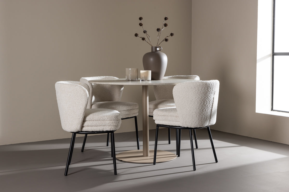 Venture Design Agnes & Lycke Matstolar 2-pack Vit + Runda Matbord ⌀110 Beige