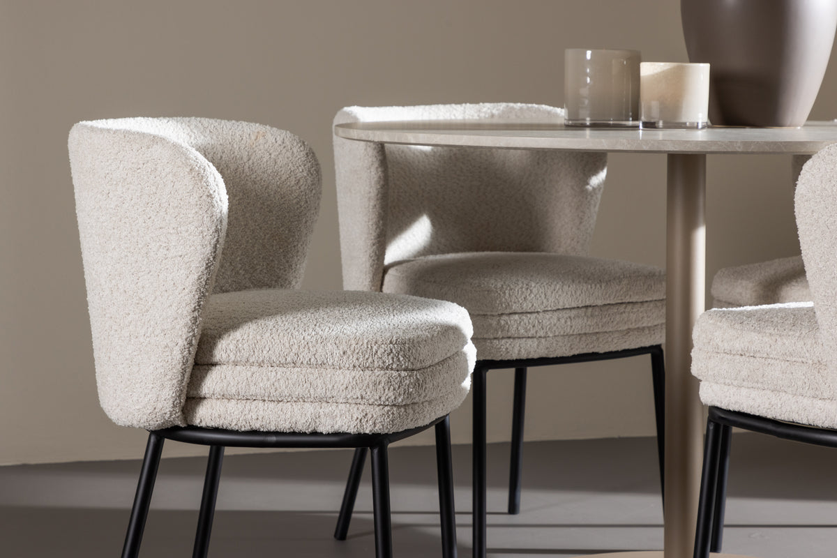 Venture Design Agnes & Lycke Matstolar 2-pack Vit + Runda Matbord ⌀110 Beige