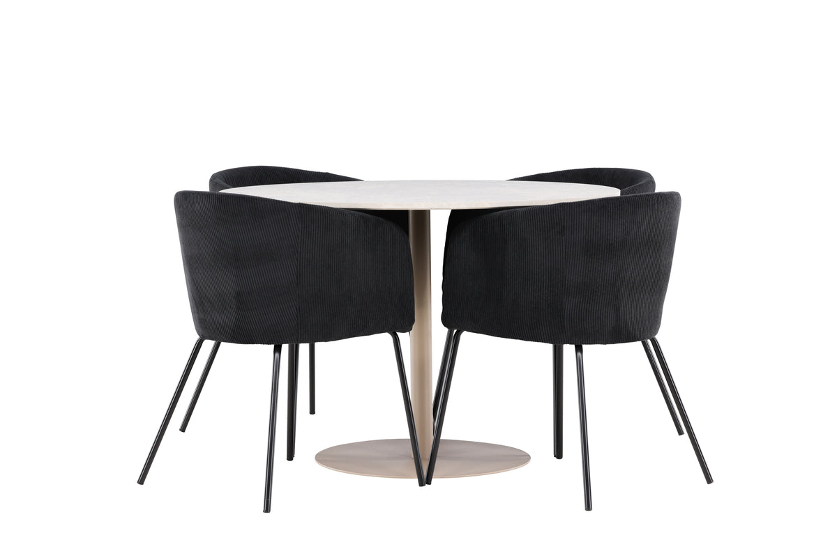 Venture Design Berit & Lycke Matstolar Svart + Runda Matbord ⌀110 Beige