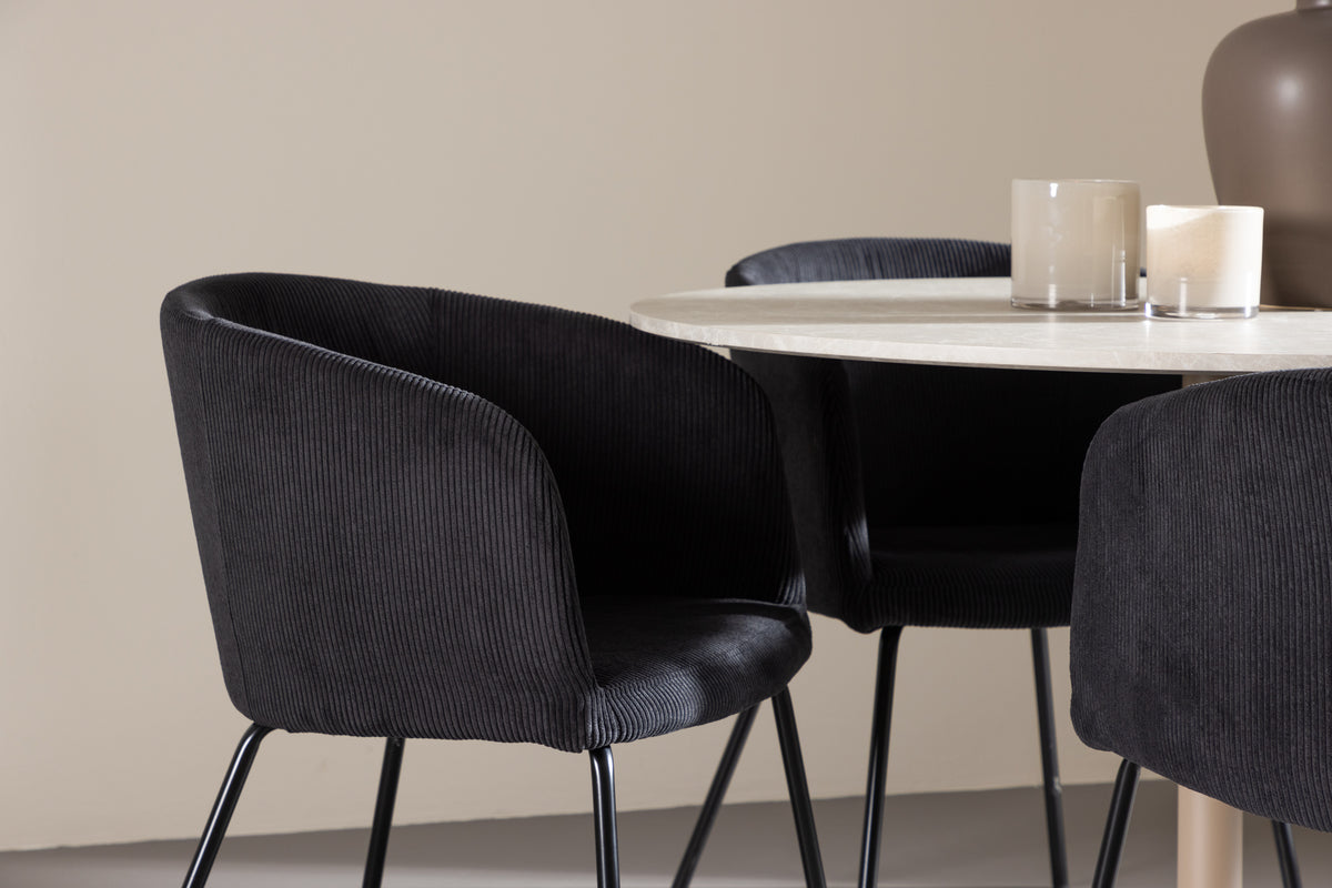 Venture Design Berit & Lycke Matstolar Svart + Runda Matbord ⌀110 Beige