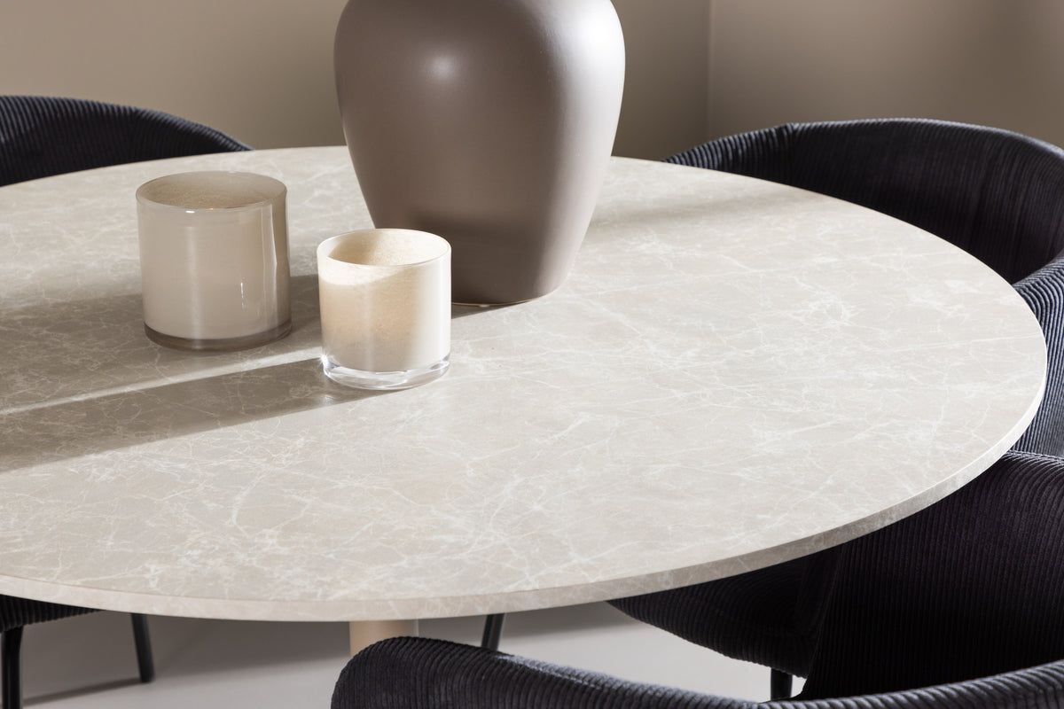 Venture Design Berit & Lycke Matstolar Svart + Runda Matbord ⌀110 Beige