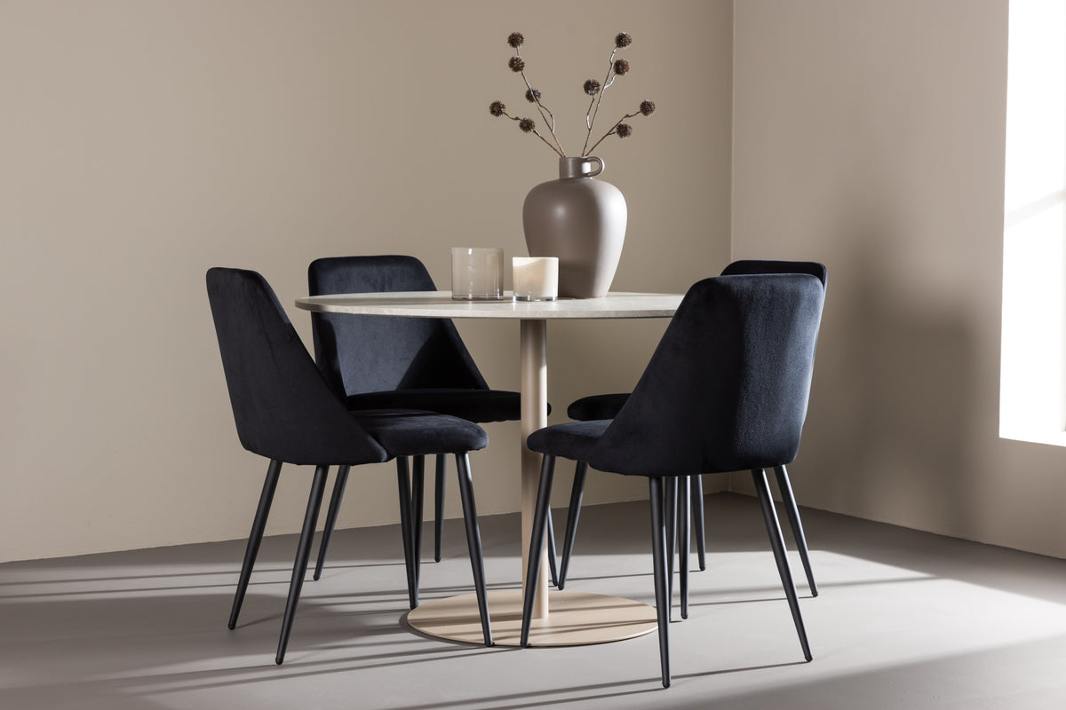 Venture Design Night & Lycke Matstolar 2-pack Svart + Runda Matbord ⌀110 Beige