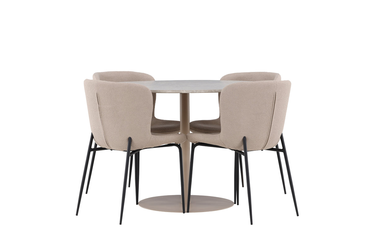 Venture Design Modesto & Lycke Matstolar 2-pack Beige + Runda Matbord ⌀110 Beige