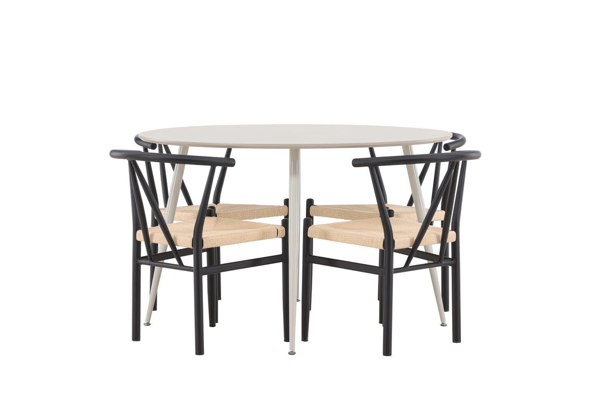 Venture Design Alfons & Plaza Matstolar Svart + Runda Matbord ⌀120 Beige