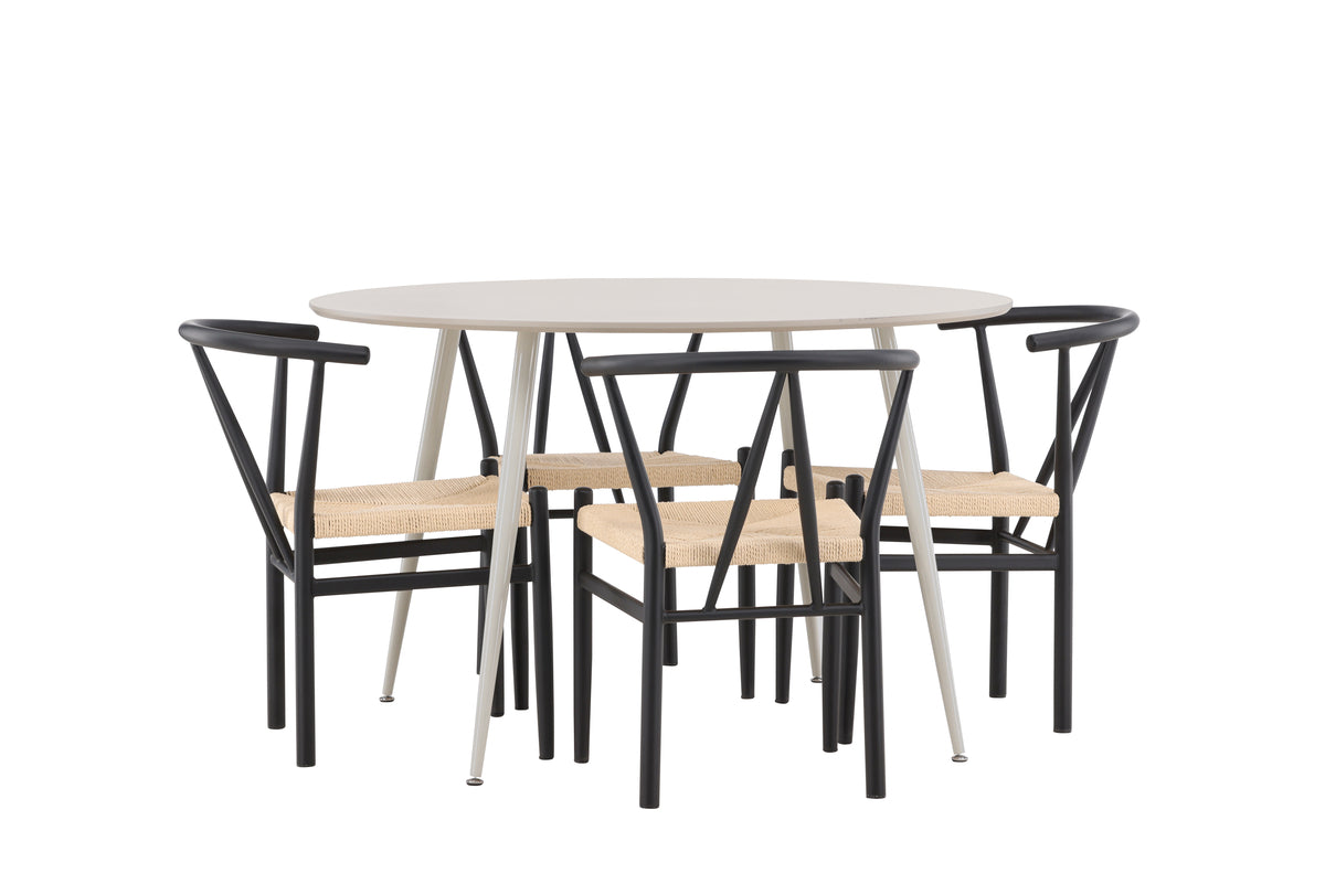 Venture Design Alfons & Plaza Matstolar Svart + Runda Matbord ⌀120 Beige