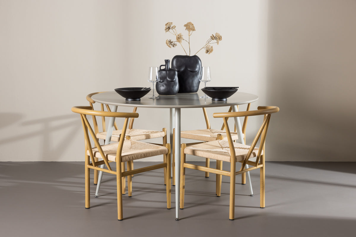 Venture Design Alfons & Plaza Matstolar Beige + Runda Matbord ⌀120 Beige