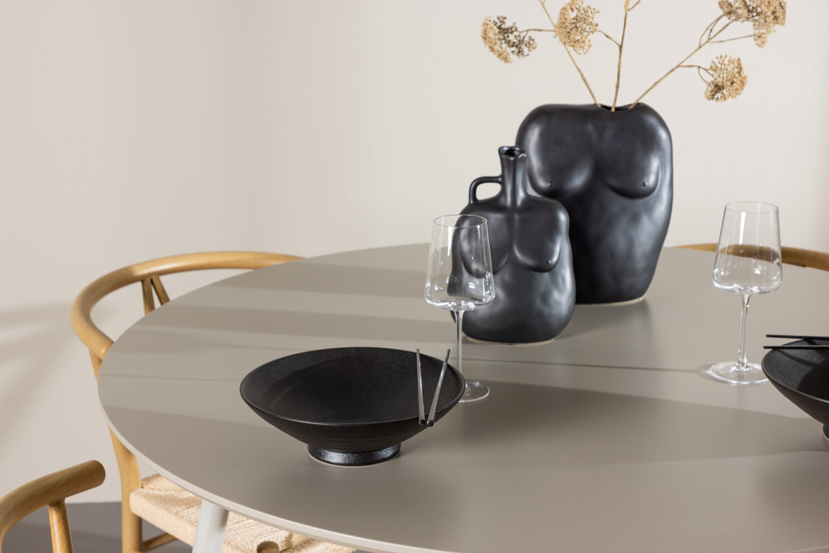 Venture Design Alfons & Plaza Matstolar Beige + Runda Matbord ⌀120 Beige