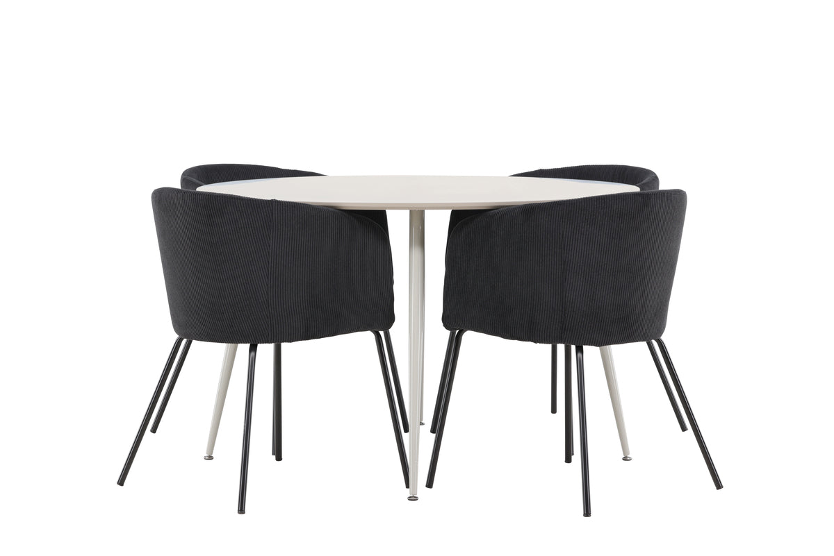 Venture Design Berit & Plaza Matstolar Svart + Runda Matbord ⌀120 Beige