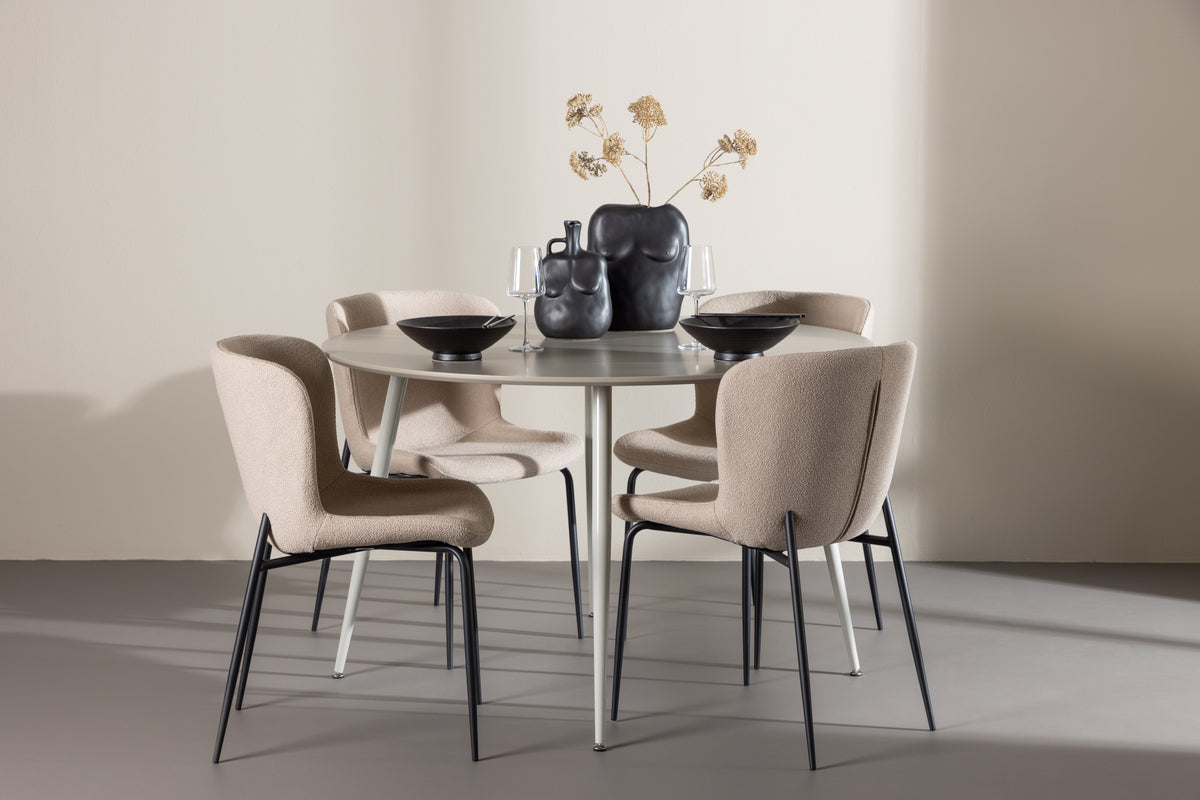 Venture Design Modesto & Plaza Matstolar 2-pack Beige + Runda Matbord ⌀120 Beige