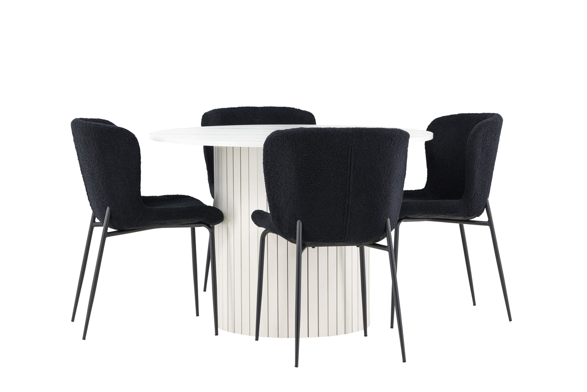 Venture Design Modesto & Härön Matstolar 2-pack Svart + Runda Matbord ⌀110 Vit