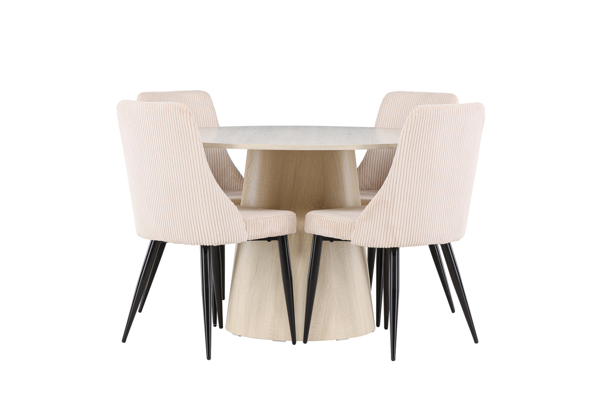 Venture Design Leone & Lanzo Matstolar 2-pack Beige + Runda Matbord ⌀120 Vitputsad