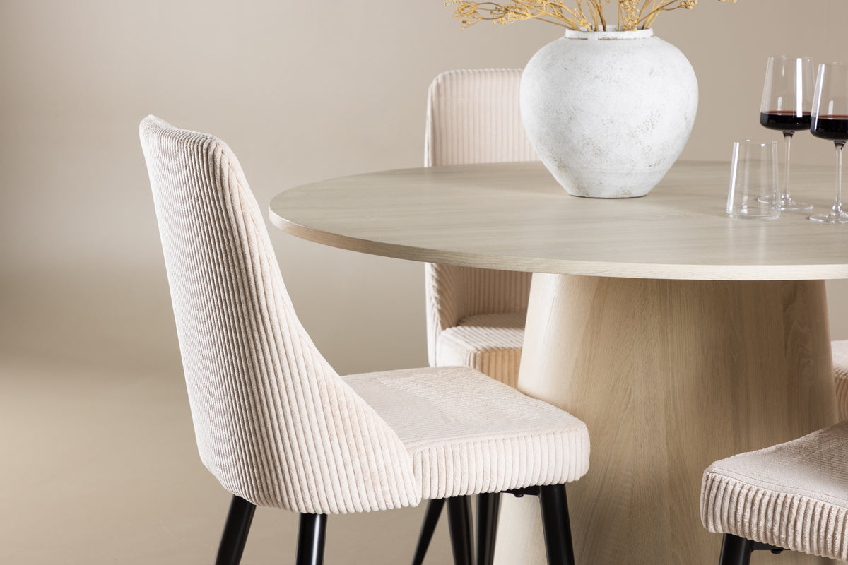 Venture Design Leone & Lanzo Matstolar 2-pack Beige + Runda Matbord ⌀120 Vitputsad
