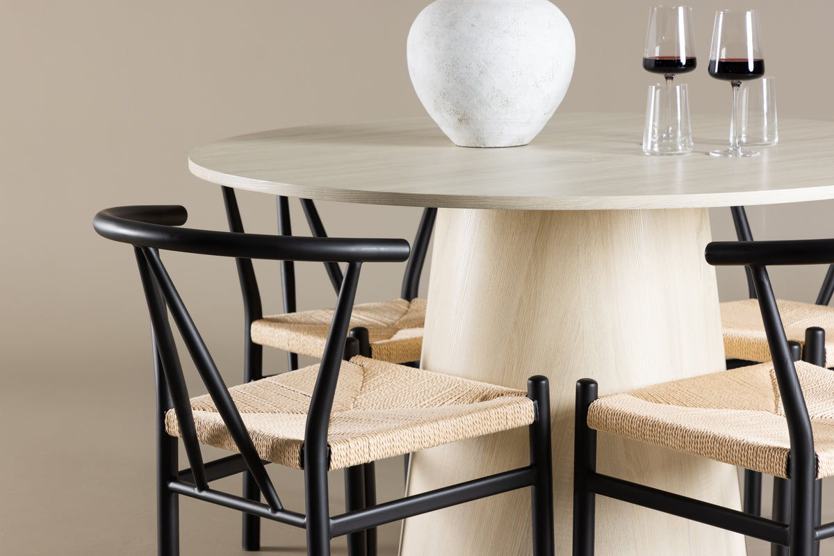 Venture Design Alfons & Lanzo Matstolar Svart + Runda Matbord ⌀120 Vitputsad