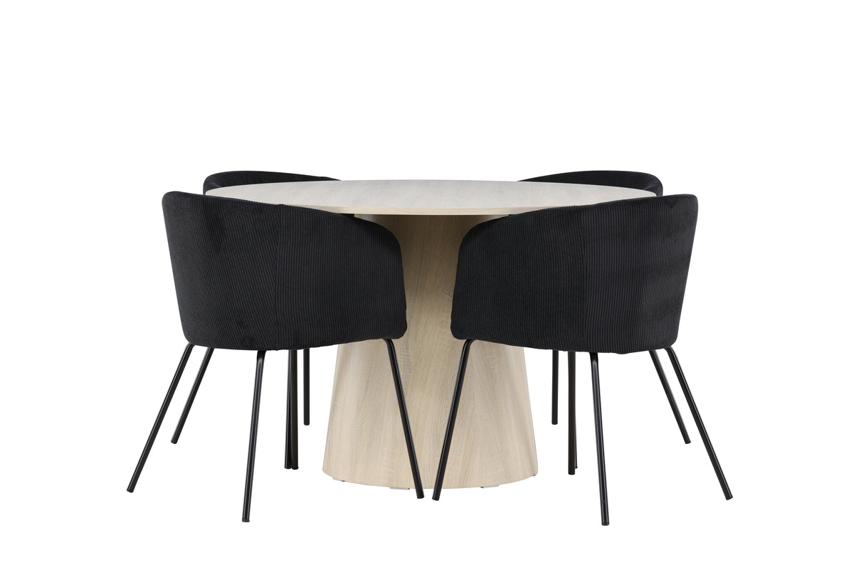 Venture Design Berit & Lanzo Matstolar Svart + Runda Matbord ⌀120 Vitputsad