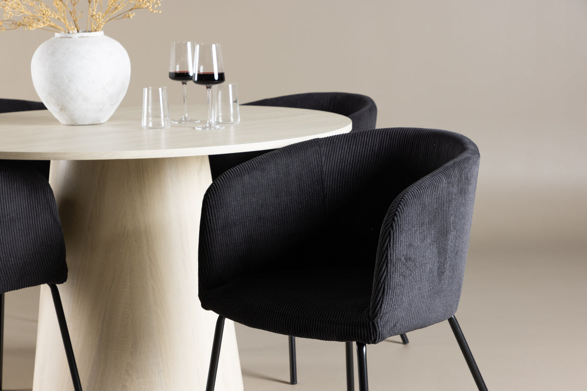 Venture Design Berit & Lanzo Matstolar Svart + Runda Matbord ⌀120 Vitputsad