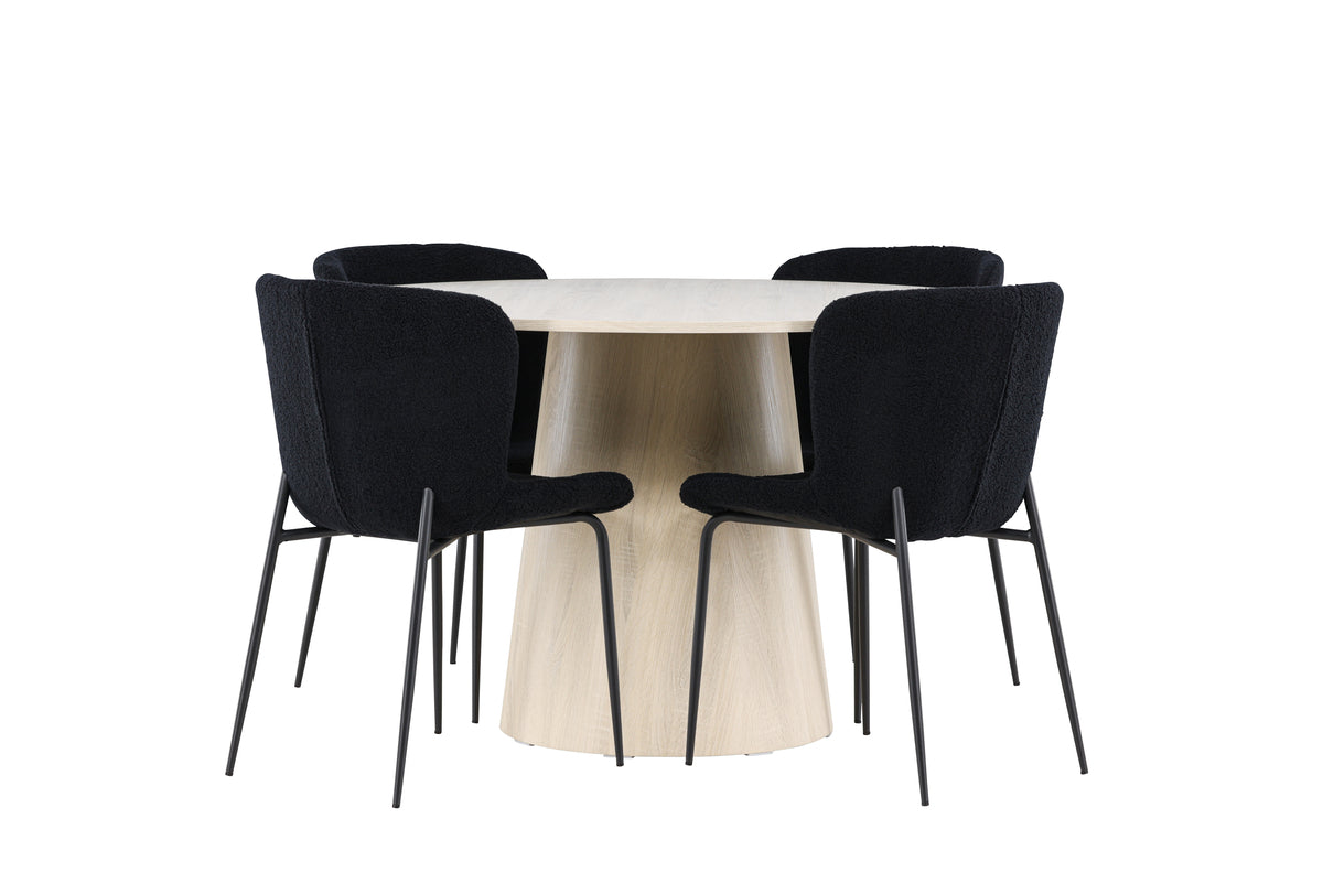 Venture Design Lanzo & Modesto Runda Matbord ⌀120 Vitputsad + Matstolar 2-pack Svart