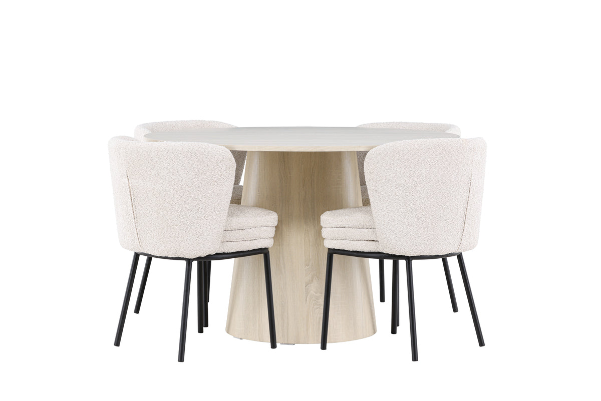 Venture Design Agnes & Lanzo Matstolar 2-pack Vit + Runda Matbord ⌀120 Vitputsad