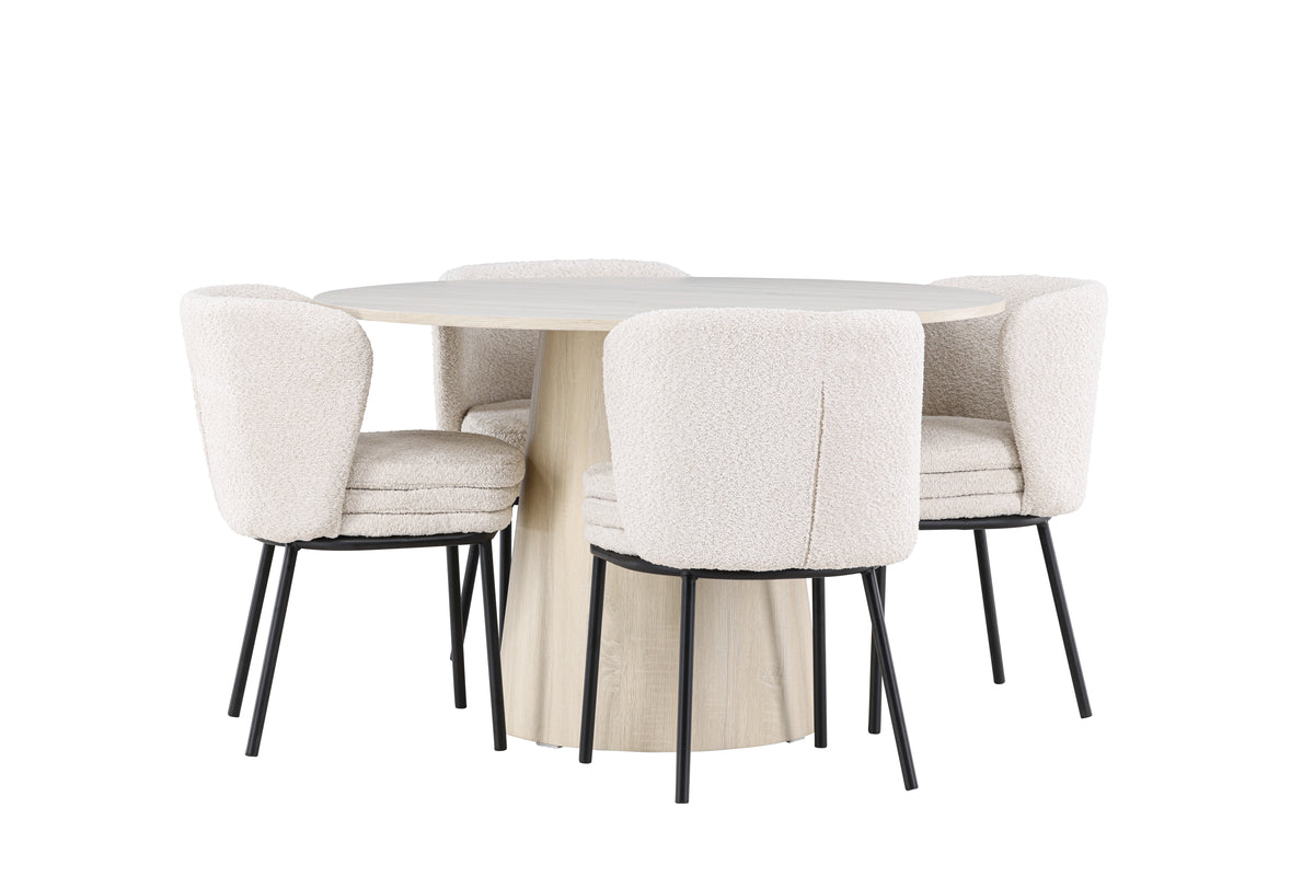 Venture Design Agnes & Lanzo Matstolar 2-pack Vit + Runda Matbord ⌀120 Vitputsad