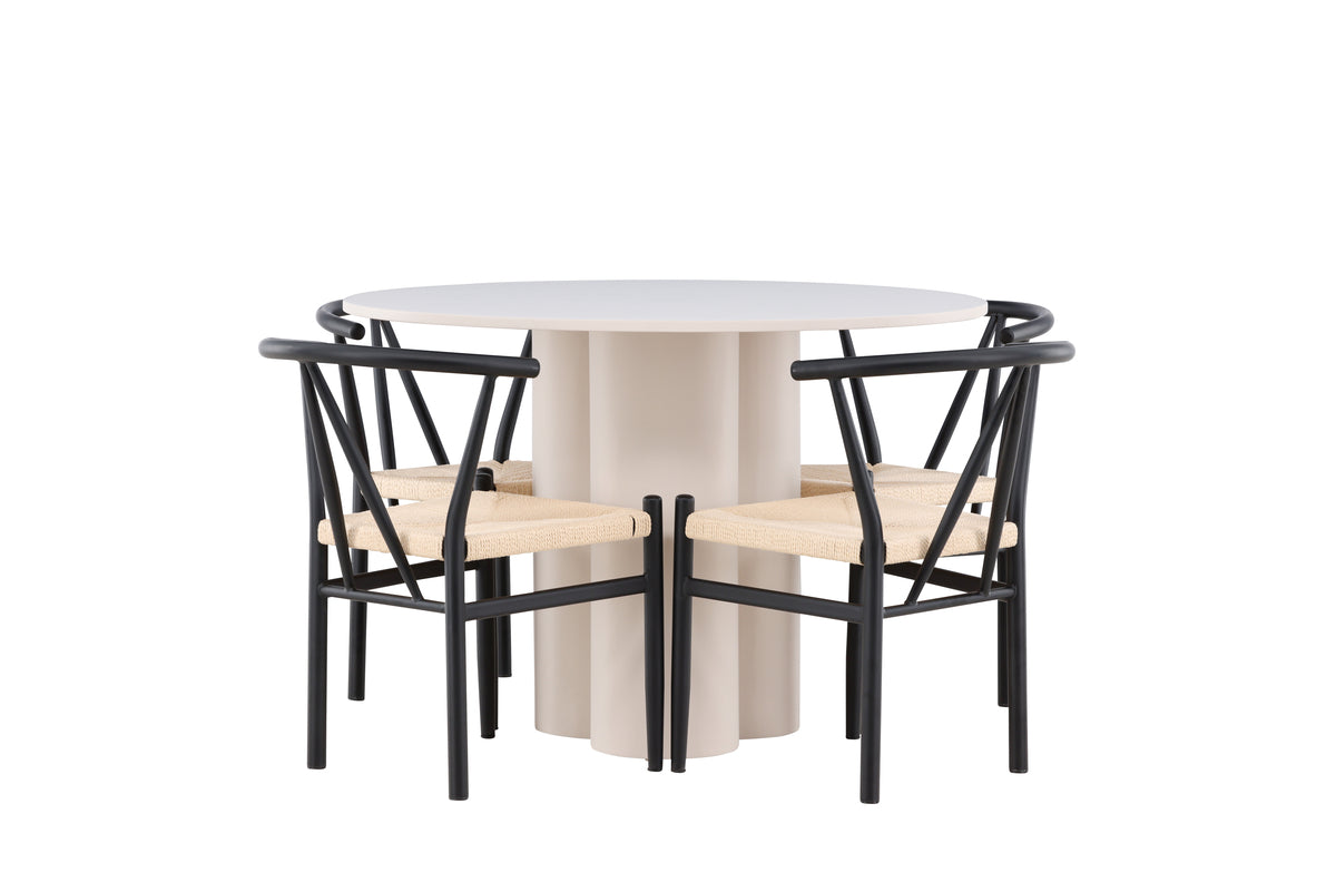 Venture Design Alfons & Olivia Matstolar Svart + Runda Matbord ⌀110 Beige
