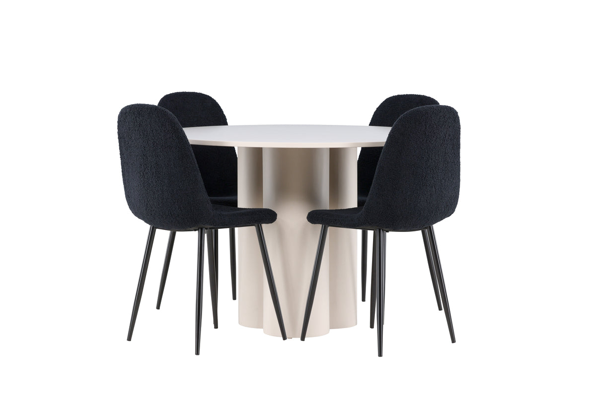 Venture Design Polar & Olivia Matstolar 2-pack Svart + Runda Matbord ⌀110 Beige
