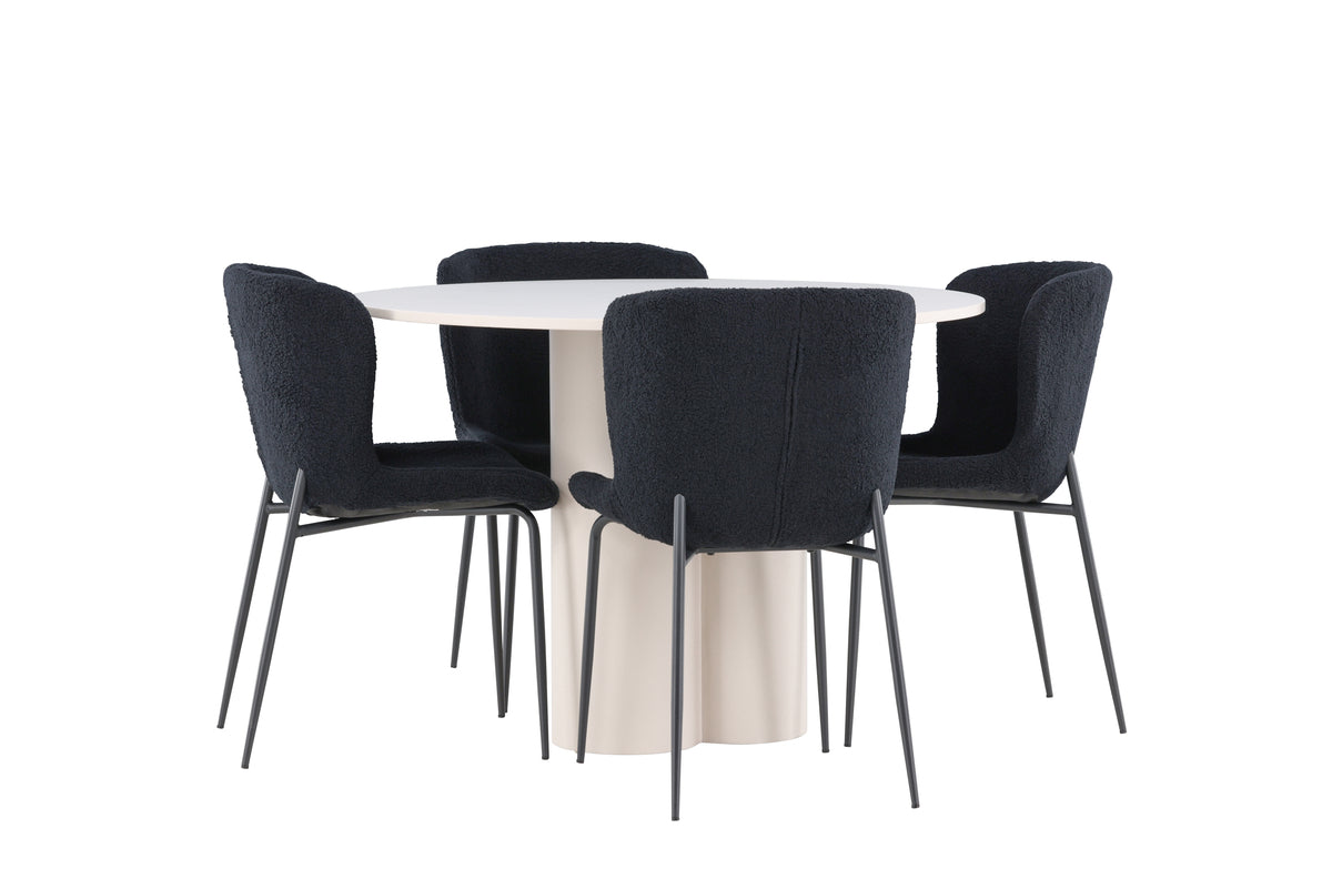 Venture Design Modesto & Olivia Matstolar 2-pack Svart + Runda Matbord ⌀110 Beige
