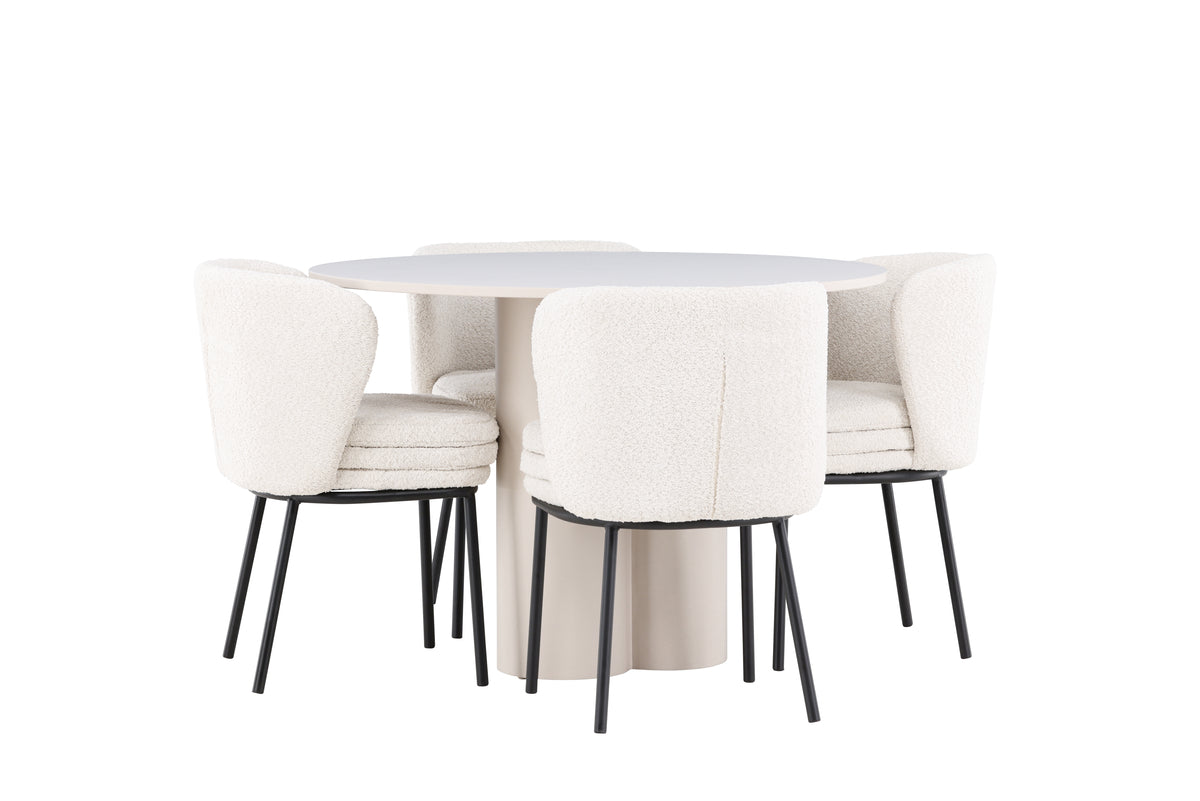 Venture Design Agnes & Olivia Matstolar 2-pack Vit + Runda Matbord ⌀110 Beige