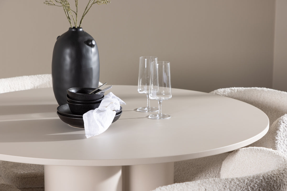 Venture Design Agnes & Olivia Matstolar 2-pack Vit + Runda Matbord ⌀110 Beige