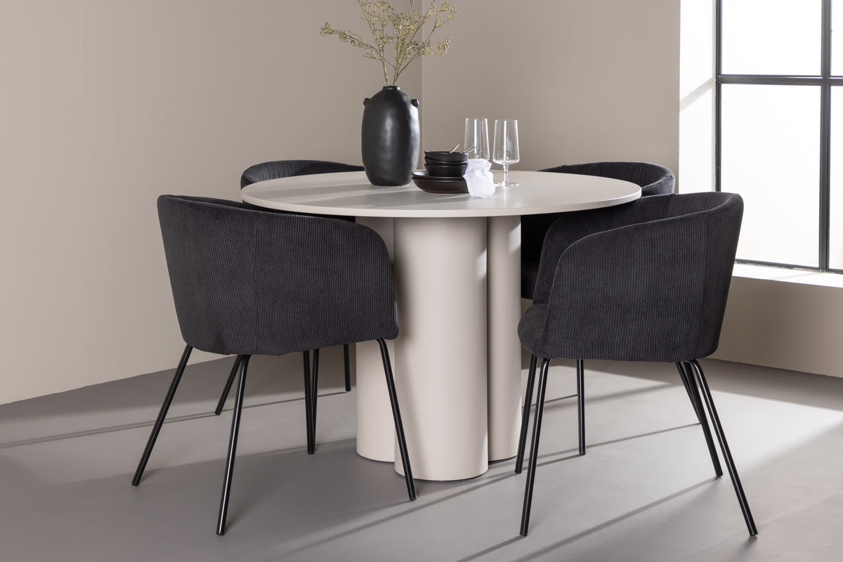 Venture Design Berit & Olivia Matstolar Svart + Runda Matbord ⌀110 Beige