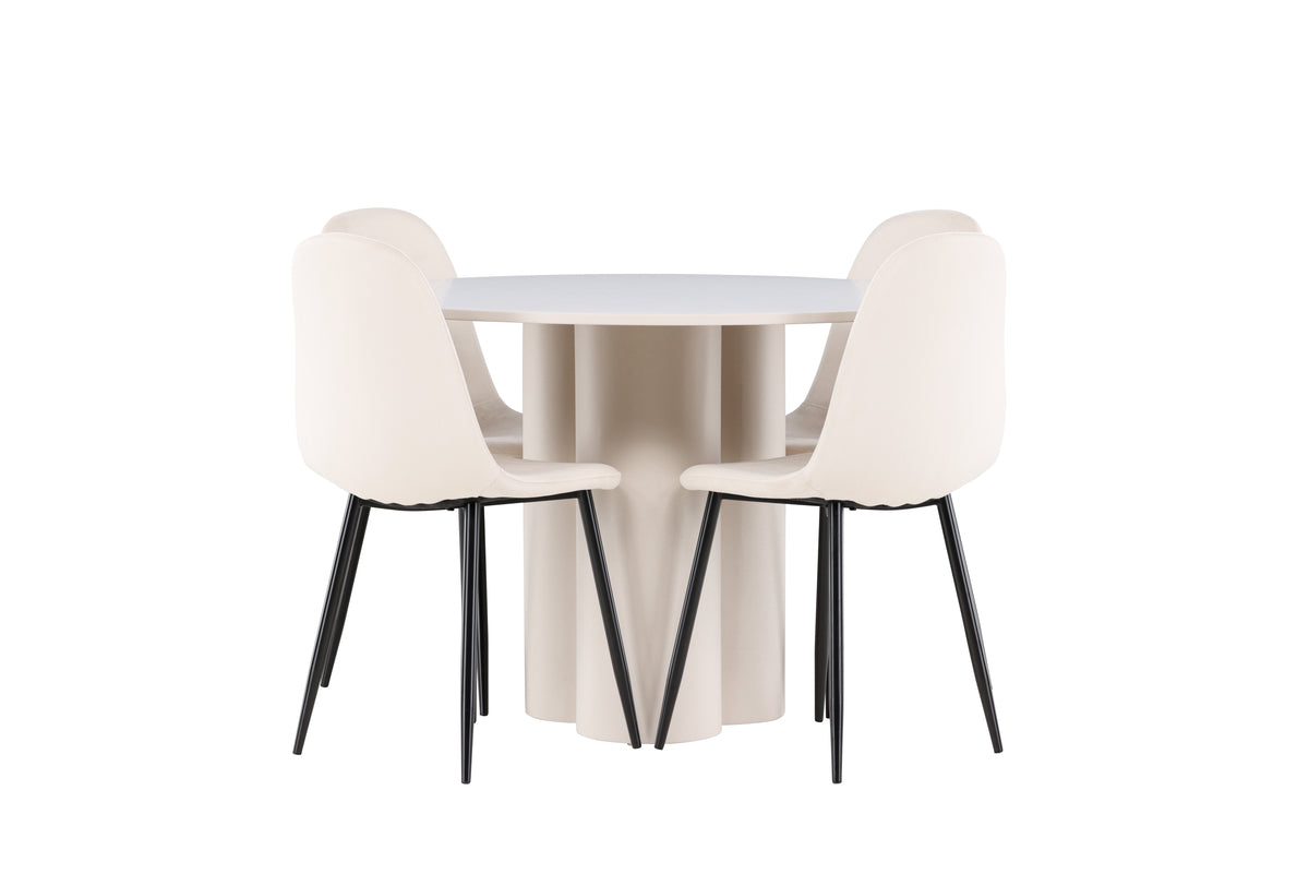 Venture Design Polar & Olivia Matstolar 2-pack Beige + Runda Matbord ⌀110 Beige