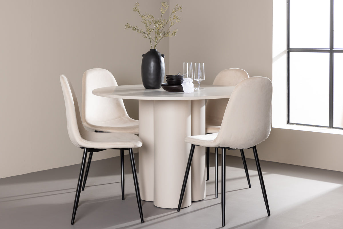 Venture Design Polar & Olivia Matstolar 2-pack Beige + Runda Matbord ⌀110 Beige