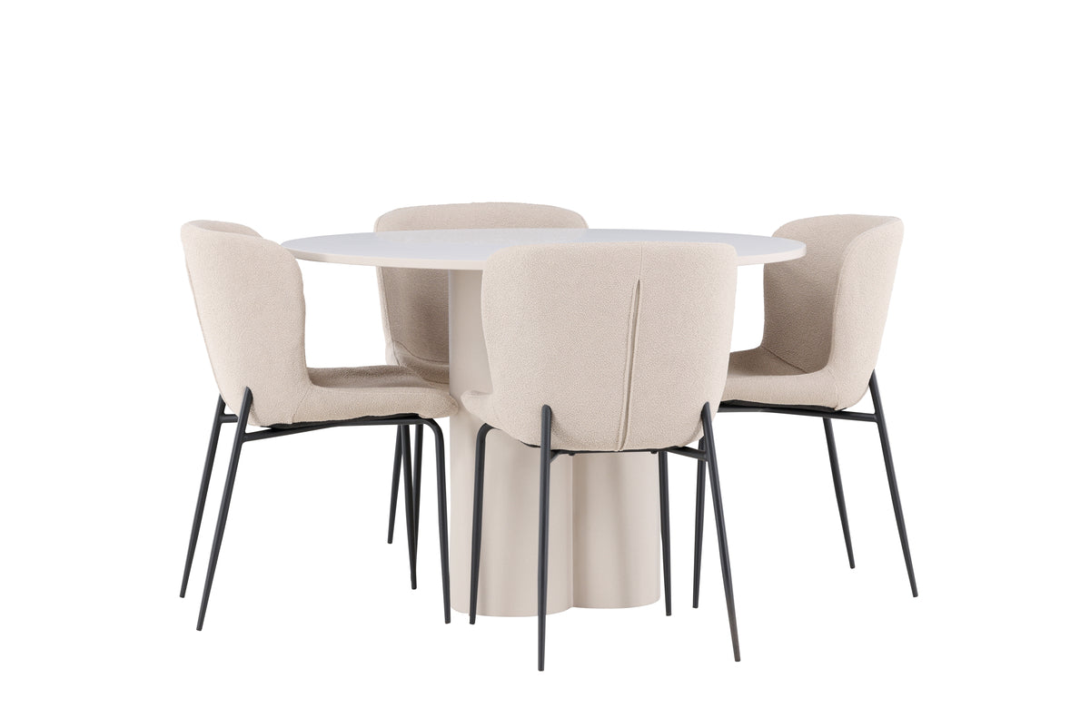 Venture Design Modesto & Olivia Matstolar 2-pack Beige + Runda Matbord ⌀110 Beige
