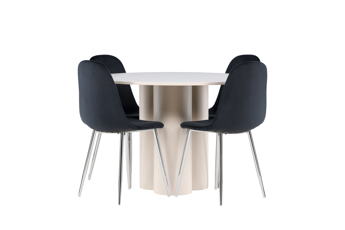Venture Design Polar & Olivia Matstolar 2-pack Svart + Runda Matbord ⌀110 Beige