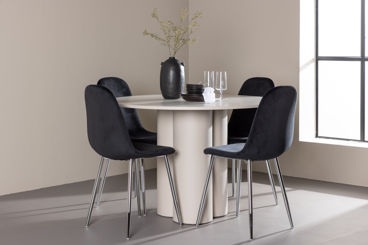 Venture Design Polar & Olivia Matstolar 2-pack Svart + Runda Matbord ⌀110 Beige