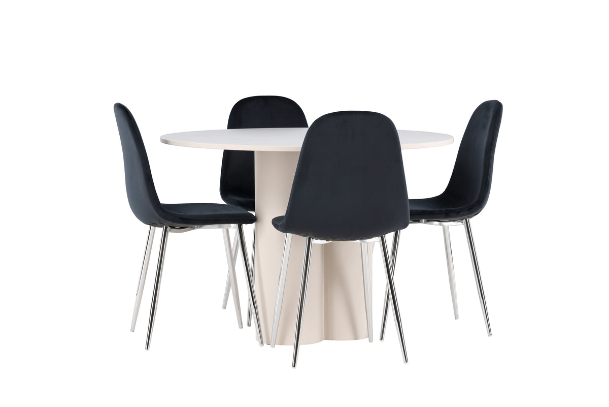 Venture Design Polar & Olivia Matstolar 2-pack Svart + Runda Matbord ⌀110 Beige