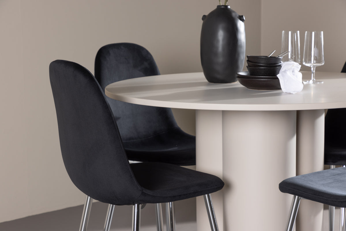 Venture Design Polar & Olivia Matstolar 2-pack Svart + Runda Matbord ⌀110 Beige