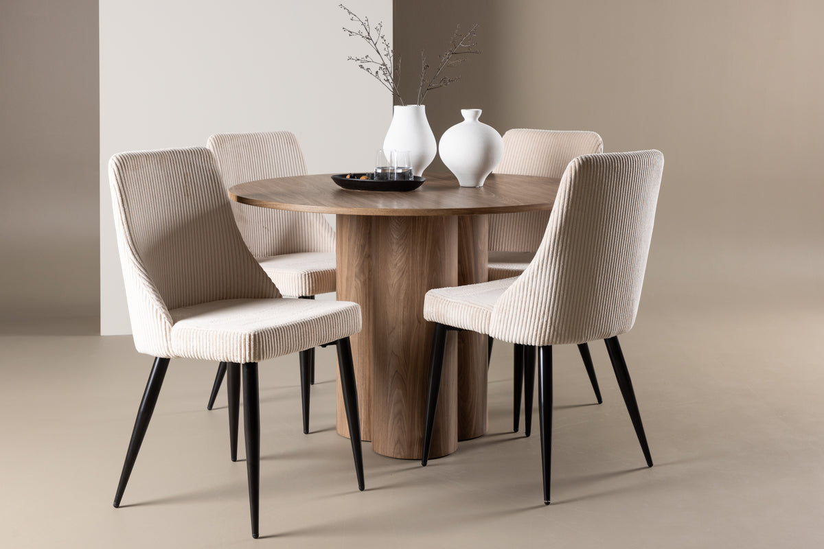 Venture Design Leone & Olivia Matstolar 2-pack Beige + Runda Matbord ⌀110 Brun