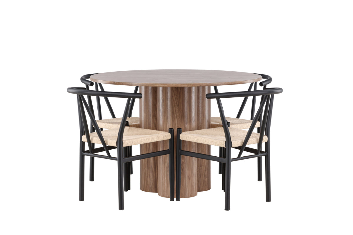 Venture Design Alfons & Olivia Matstolar Svart + Runda Matbord ⌀110 Brun