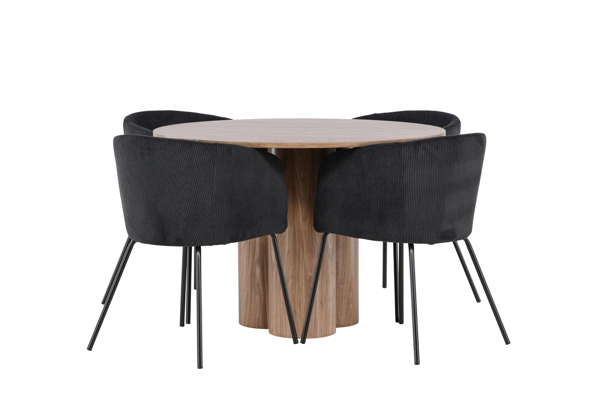 Venture Design Berit & Olivia Matstolar Svart + Runda Matbord ⌀110 Brun