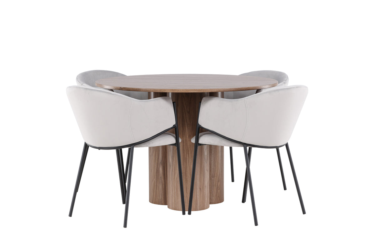 Venture Design Evelina & Olivia Matstolar 2-pack Grå + Runda Matbord ⌀110 Brun