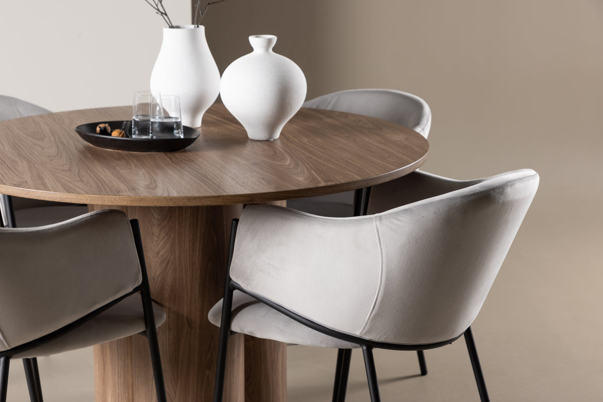 Venture Design Evelina & Olivia Matstolar 2-pack Grå + Runda Matbord ⌀110 Brun