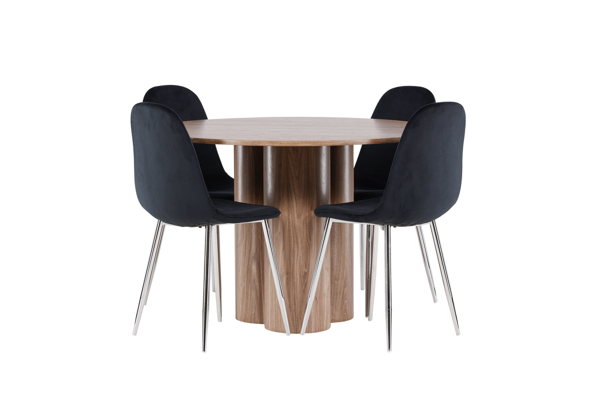 Venture Design Polar & Olivia Matstolar 2-pack Svart + Runda Matbord ⌀110 Brun