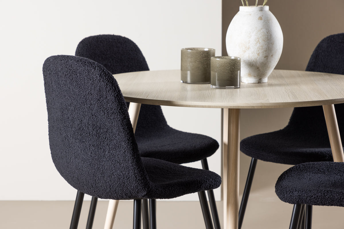 Venture Design Polar & Plaza Matstolar 2-pack Svart + Runda Matbord ⌀100 Vitputsad