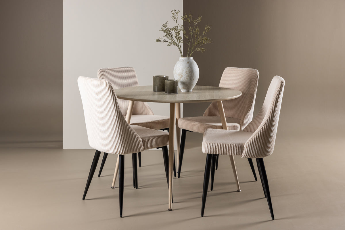Venture Design Leone & Plaza Matstolar 2-pack Beige + Runda Matbord ⌀100 Vitputsad