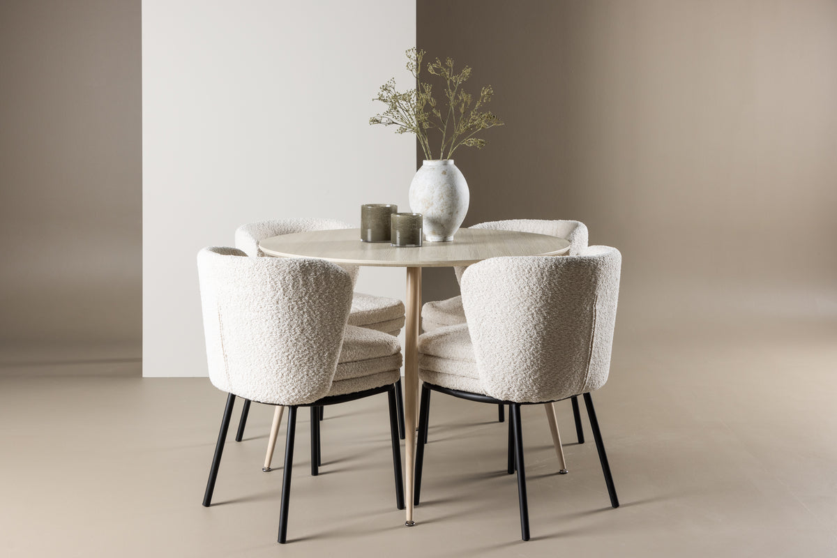 Venture Design Agnes & Plaza Matstolar 2-pack Vit + Runda Matbord ⌀100 Vitputsad