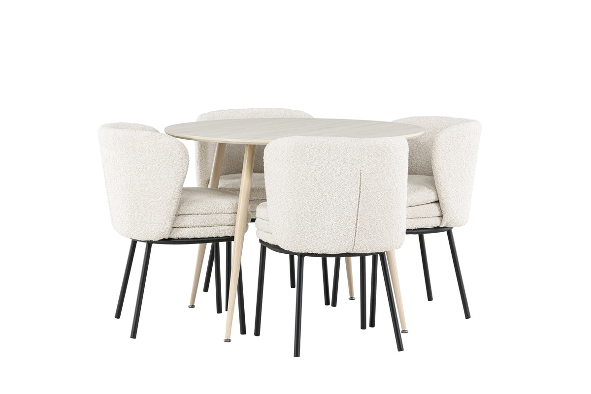Venture Design Agnes & Plaza Matstolar 2-pack Vit + Runda Matbord ⌀100 Vitputsad