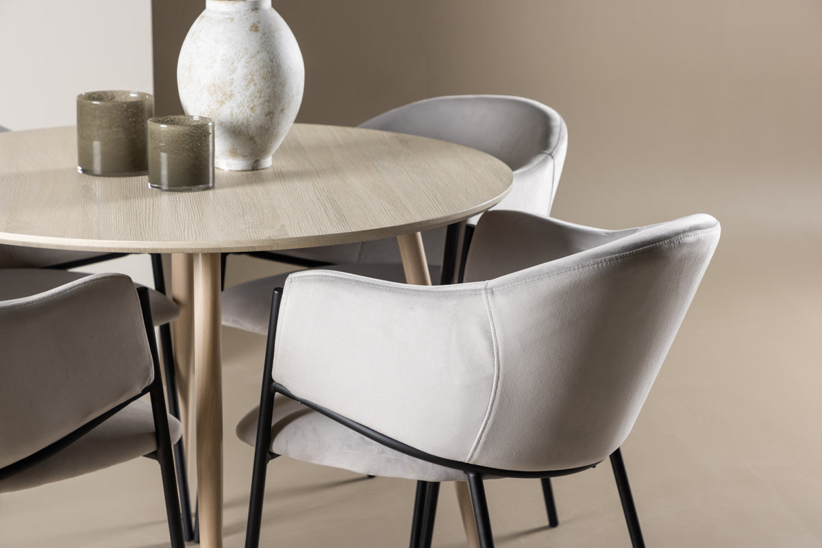 Venture Design Evelina & Plaza Matstolar 2-pack Grå + Runda Matbord ⌀100 Vitputsad
