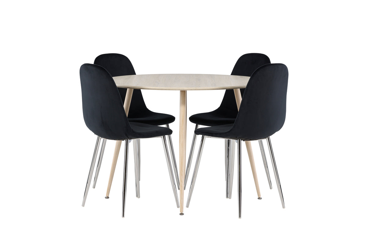 Venture Design Polar & Plaza Matstolar 2-pack Svart + Runda Matbord ⌀100 Vitputsad