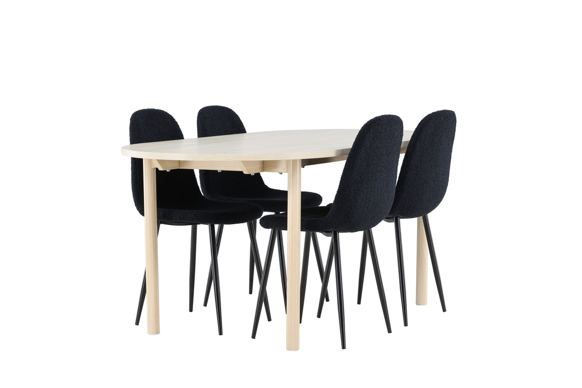 Venture Design Polar & Andy Matstolar 2-pack Svart + Ovala Matbord 180 x 90 Vitputsad