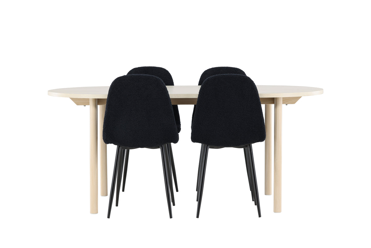 Venture Design Polar & Andy Matstolar 2-pack Svart + Ovala Matbord 180 x 90 Vitputsad